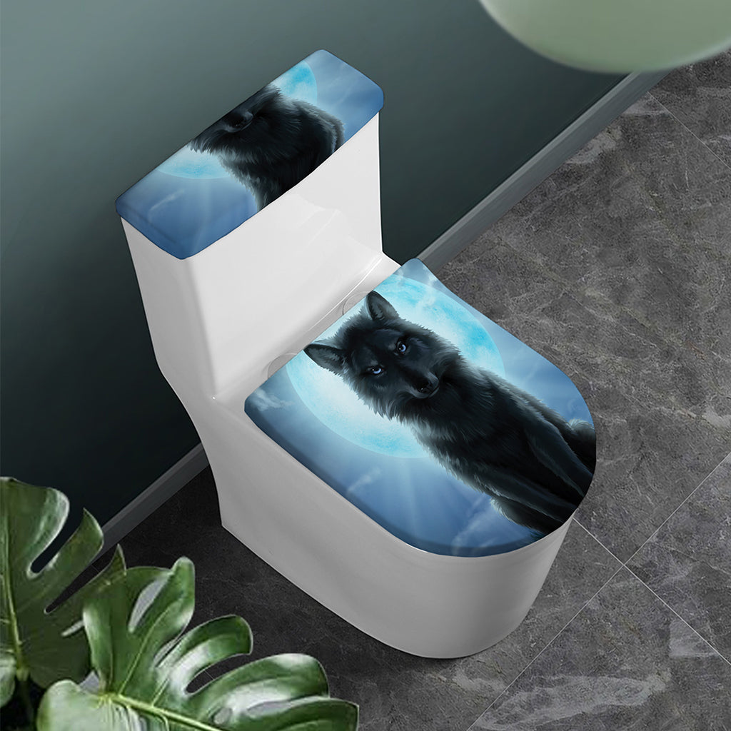 Moonlight Wolf Print Toilet Lid And Tank Cover Set