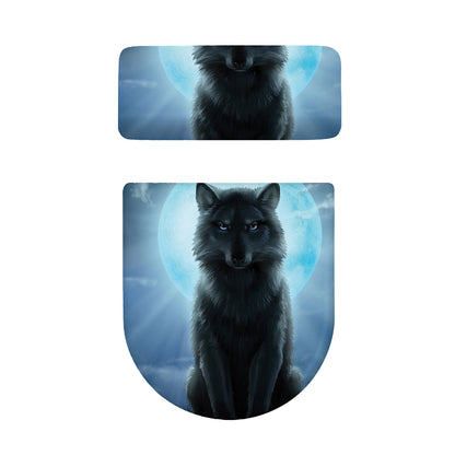 Moonlight Wolf Print Toilet Lid And Tank Cover Set