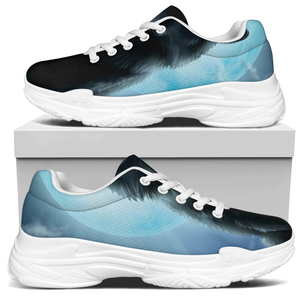 Moonlight Wolf Print White Chunky Shoes