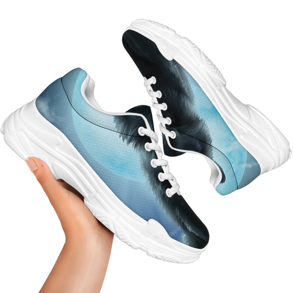 Moonlight Wolf Print White Chunky Shoes