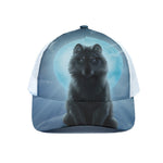 Moonlight Wolf Print White Mesh Trucker Cap