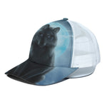 Moonlight Wolf Print White Mesh Trucker Cap