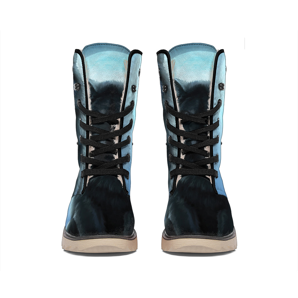 Moonlight Wolf Print Winter Boots