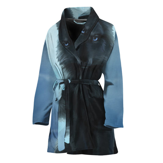 Moonlight Wolf Print Women's Bathrobe