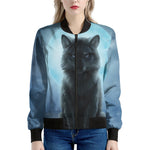 Moonlight Wolf Print Women's Bomber Jacket