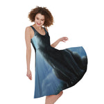 Moonlight Wolf Print Women's Sleeveless Dress