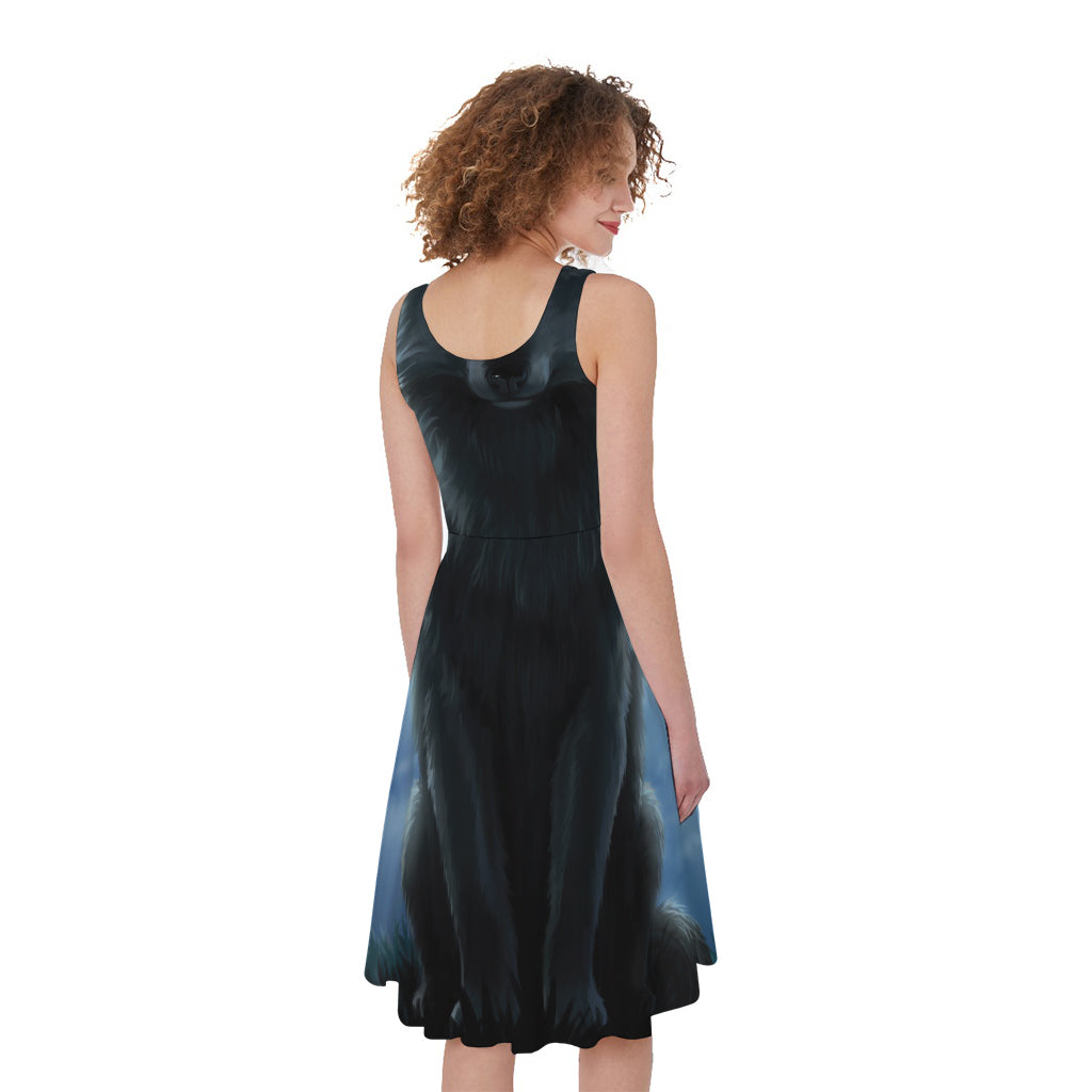Moonlight Wolf Print Women's Sleeveless Dress