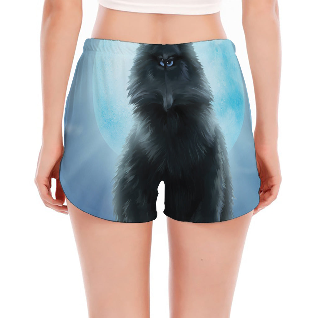 Moonlight Wolf Print Women's Split Running Shorts