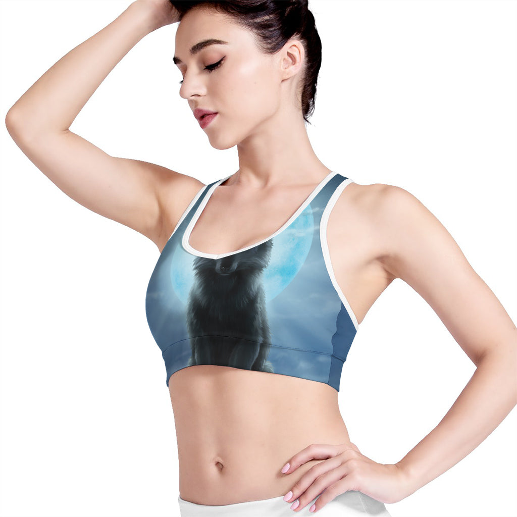 Moonlight Wolf Print Women's Sports Bra