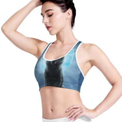 Moonlight Wolf Print Women's Sports Bra