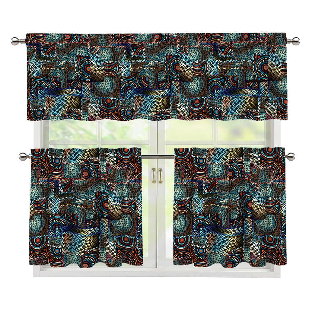 Mosaic Patchwork Pattern Print 3 Piece Kitchen Curtains