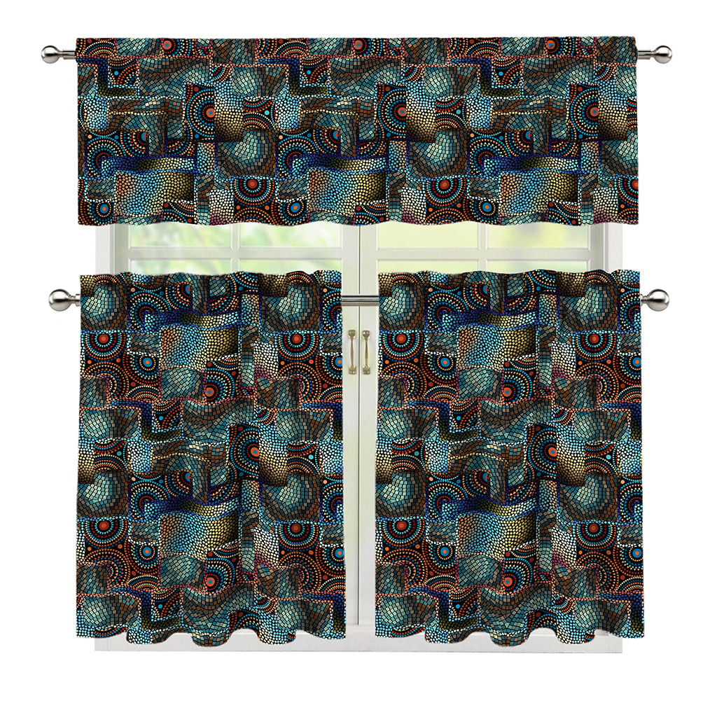 Mosaic Patchwork Pattern Print 3 Piece Kitchen Curtains