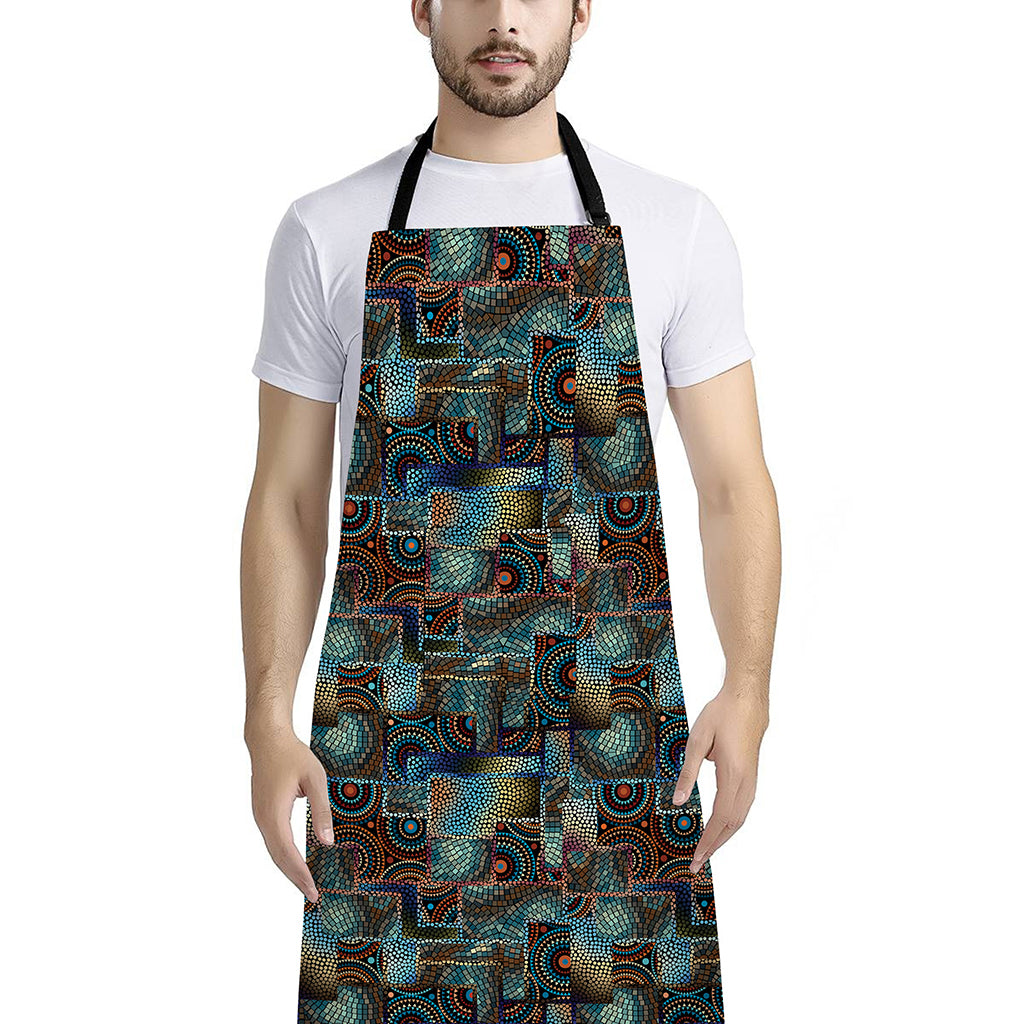 Mosaic Patchwork Pattern Print Bib Apron With Pocket
