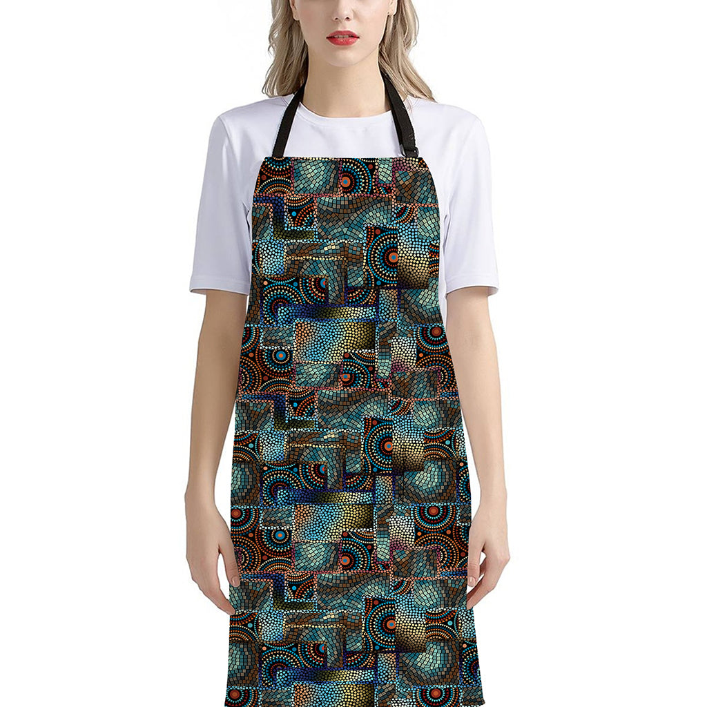 Mosaic Patchwork Pattern Print Bib Apron With Pocket