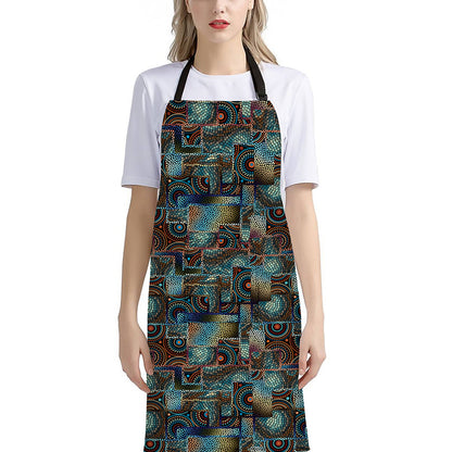 Mosaic Patchwork Pattern Print Bib Apron With Pocket