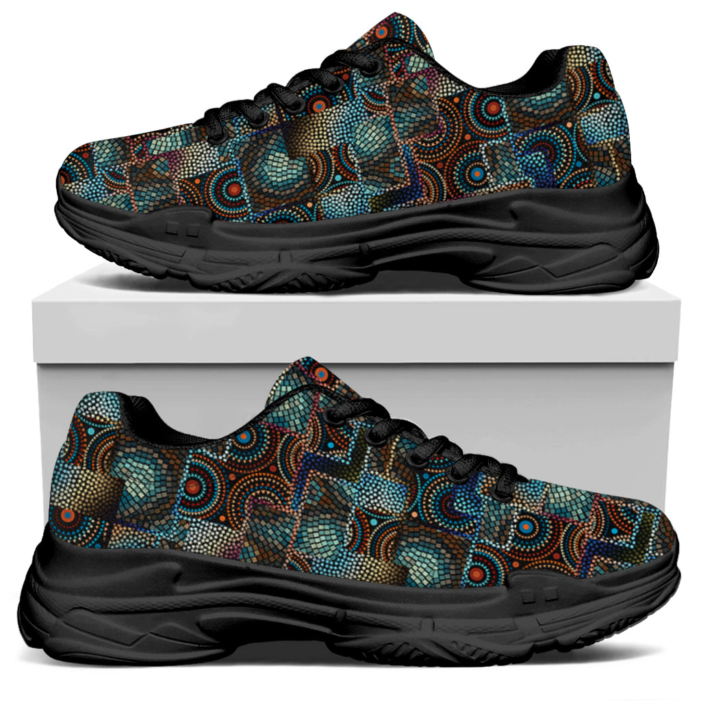 Mosaic Patchwork Pattern Print Black Chunky Shoes