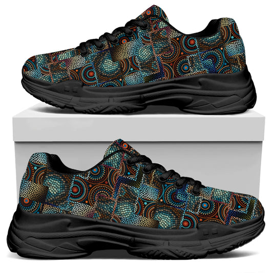 Mosaic Patchwork Pattern Print Black Chunky Shoes