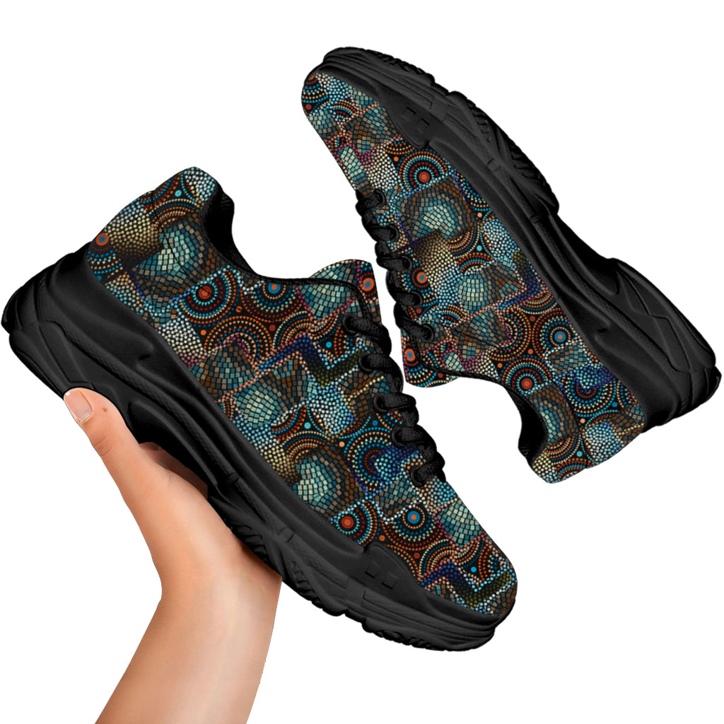 Mosaic Patchwork Pattern Print Black Chunky Shoes