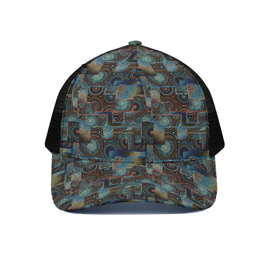 Mosaic Patchwork Pattern Print Black Mesh Trucker Cap