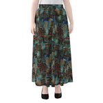 Mosaic Patchwork Pattern Print Chiffon Maxi Skirt