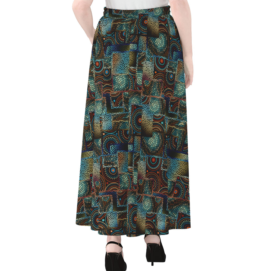 Mosaic Patchwork Pattern Print Chiffon Maxi Skirt
