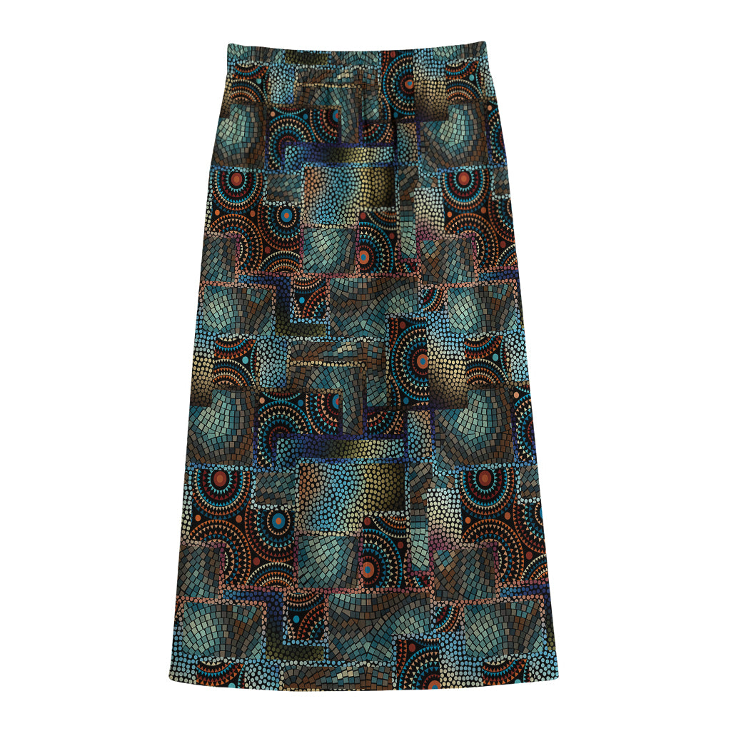 Mosaic Patchwork Pattern Print Cotton Front Slit Maxi Skirt