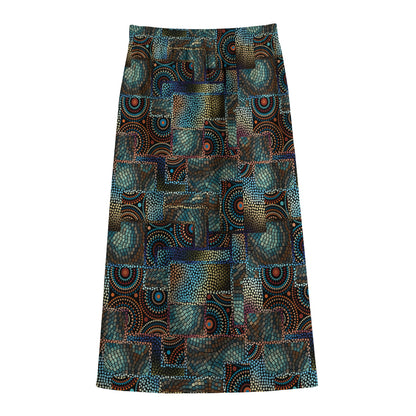 Mosaic Patchwork Pattern Print Cotton Front Slit Maxi Skirt