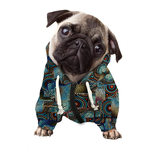 Mosaic Patchwork Pattern Print Dog Zip Up Hoodie