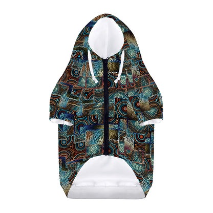 Mosaic Patchwork Pattern Print Dog Zip Up Hoodie