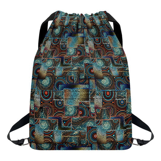 Mosaic Patchwork Pattern Print Drawstring Backpack