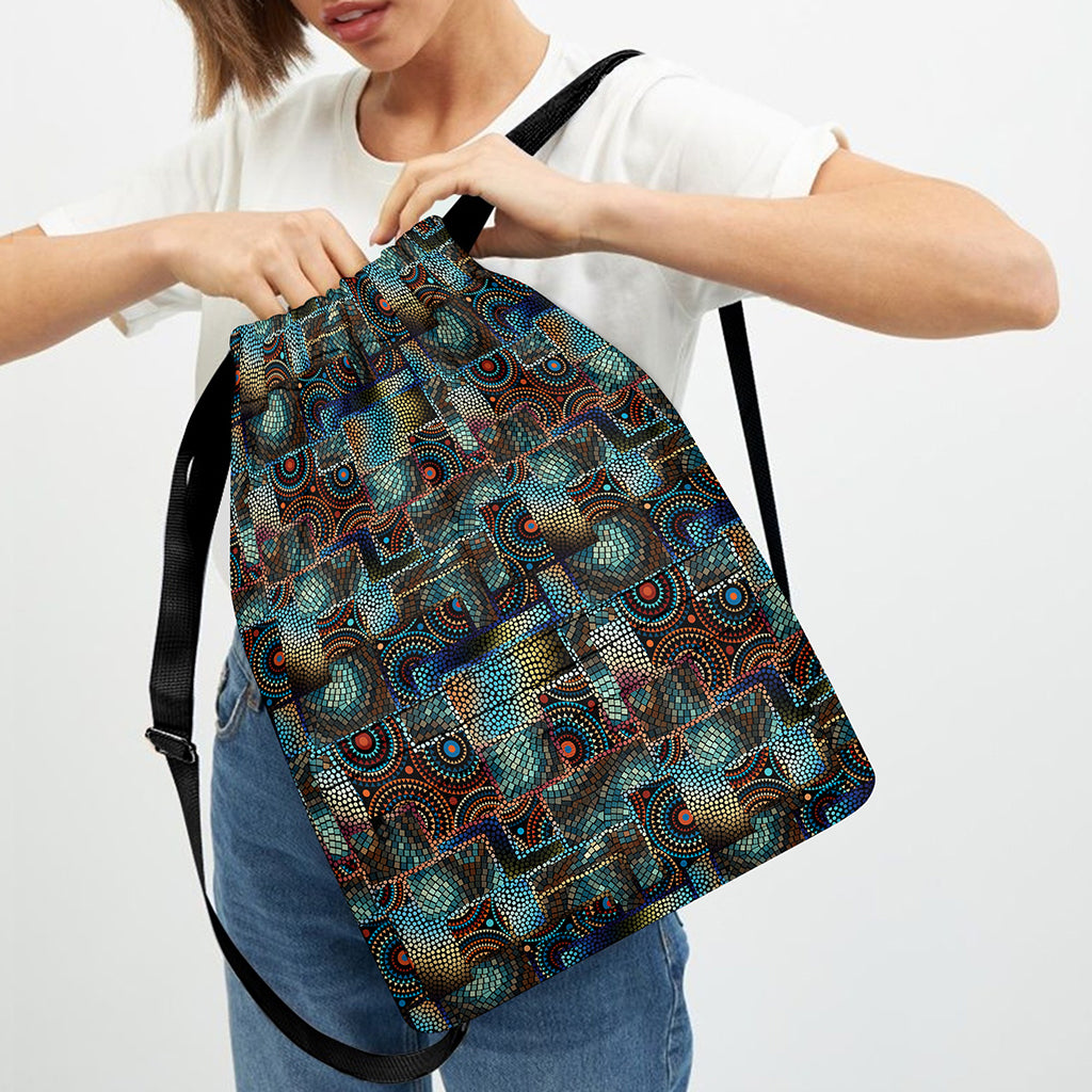 Mosaic Patchwork Pattern Print Drawstring Backpack