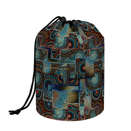 Mosaic Patchwork Pattern Print Drawstring Makeup Bag