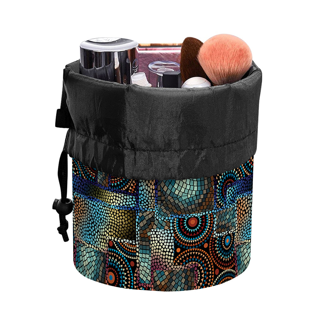Mosaic Patchwork Pattern Print Drawstring Makeup Bag