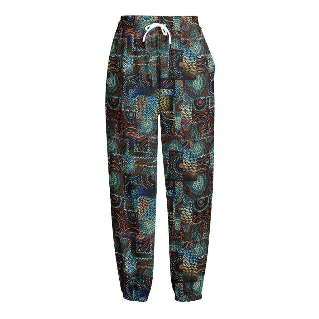 Mosaic Patchwork Pattern Print Fleece Lined Knit Pants