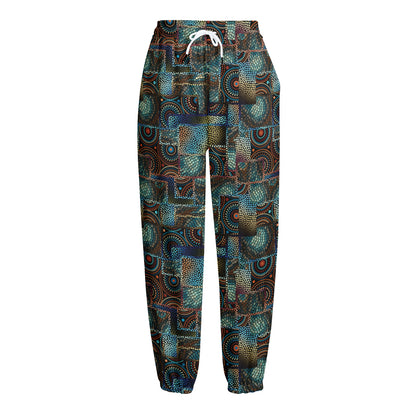 Mosaic Patchwork Pattern Print Fleece Lined Knit Pants