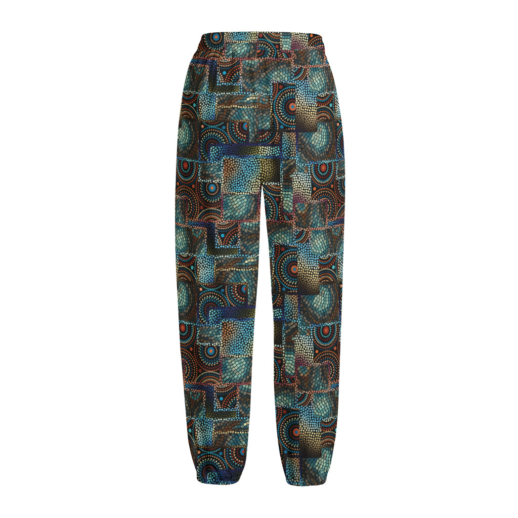 Mosaic Patchwork Pattern Print Fleece Lined Knit Pants