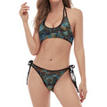 Mosaic Patchwork Pattern Print Halter Scoop Tie Side Bikini