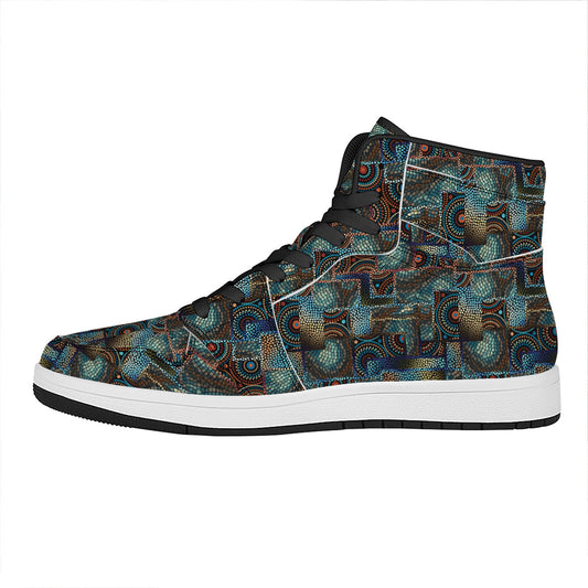 Mosaic Patchwork Pattern Print High Top Leather Sneakers