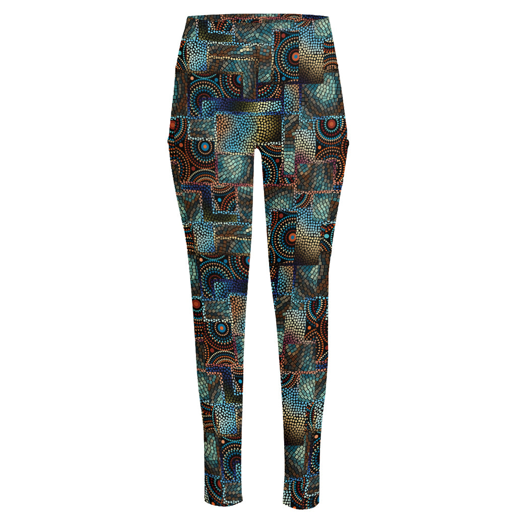 Mosaic Patchwork Pattern Print High-Waisted Pocket Leggings