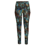 Mosaic Patchwork Pattern Print High-Waisted Pocket Leggings