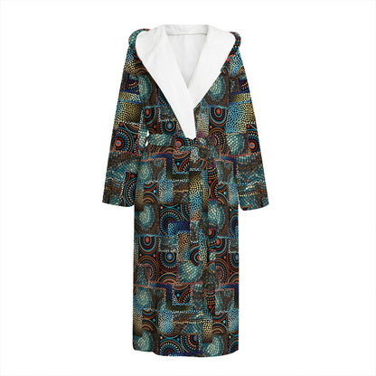 Mosaic Patchwork Pattern Print Hooded Bathrobe