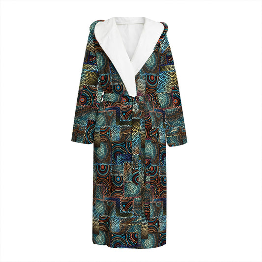 Mosaic Patchwork Pattern Print Hooded Bathrobe