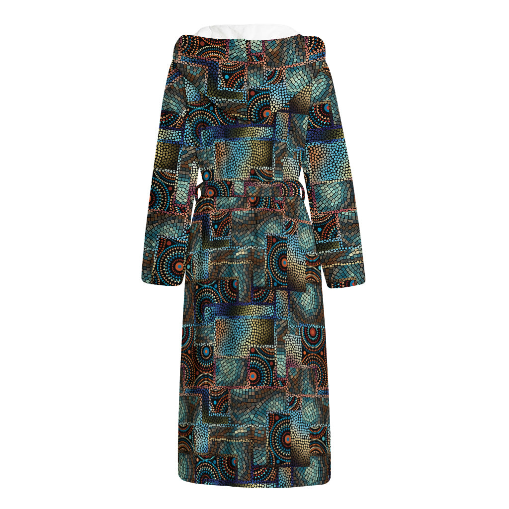 Mosaic Patchwork Pattern Print Hooded Bathrobe