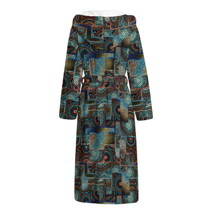 Mosaic Patchwork Pattern Print Hooded Bathrobe