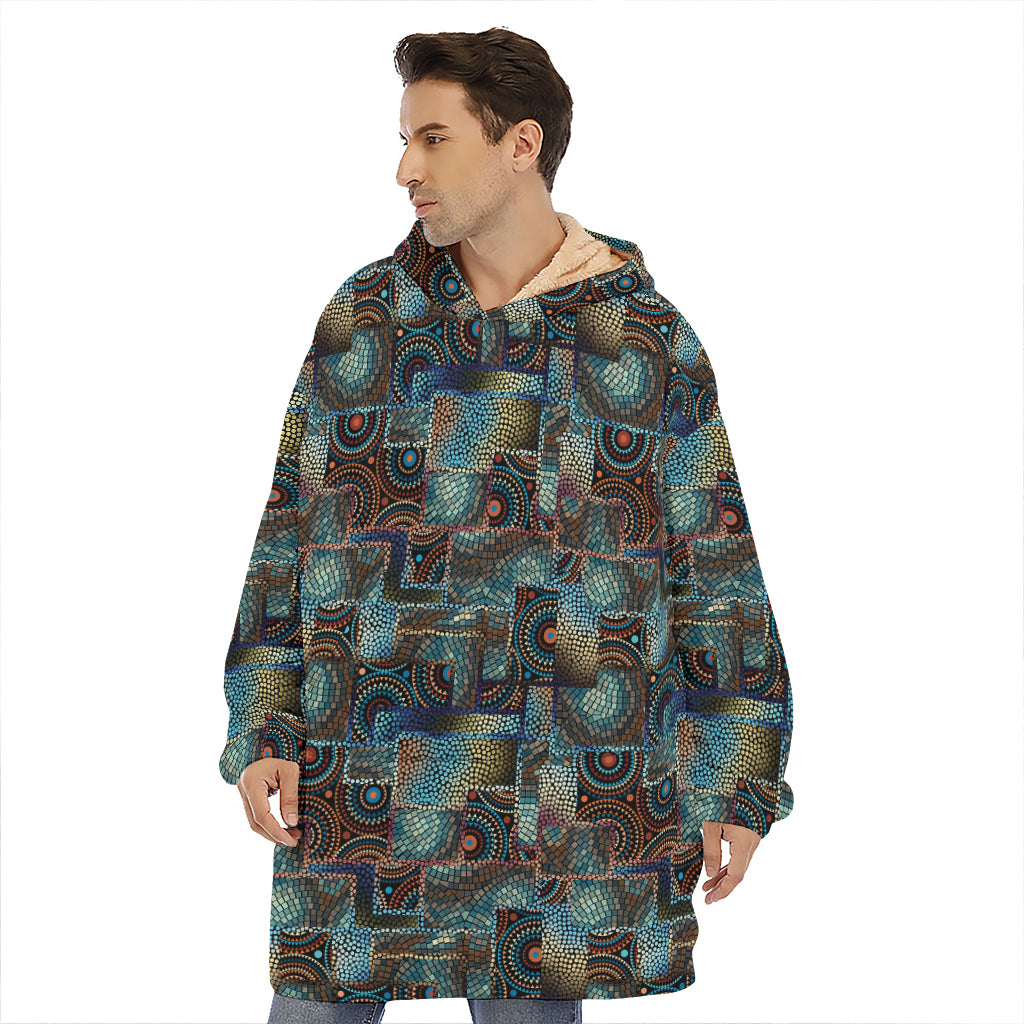 Mosaic Patchwork Pattern Print Hoodie Blanket
