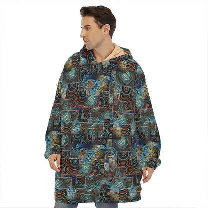 Mosaic Patchwork Pattern Print Hoodie Blanket