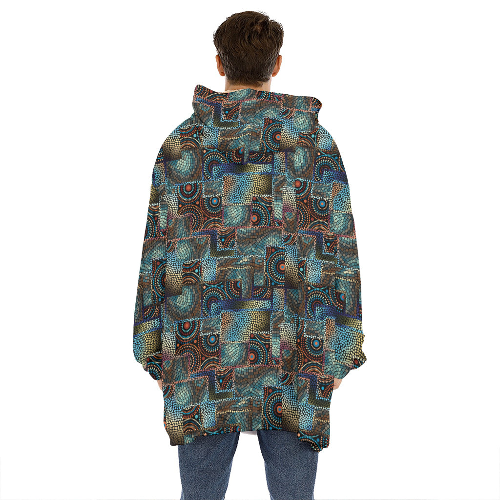 Mosaic Patchwork Pattern Print Hoodie Blanket