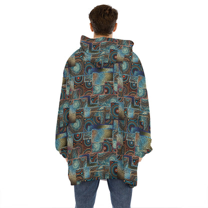 Mosaic Patchwork Pattern Print Hoodie Blanket