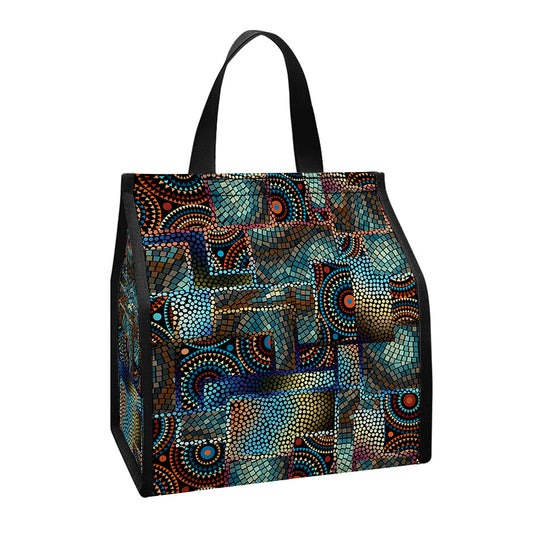 Mosaic Patchwork Pattern Print Insulated Lunch Tote