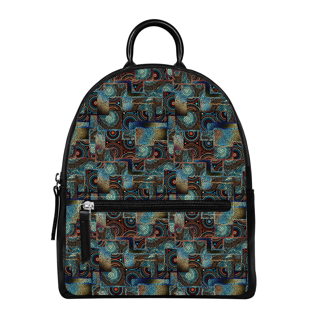 Mosaic Patchwork Pattern Print Leather Backpack